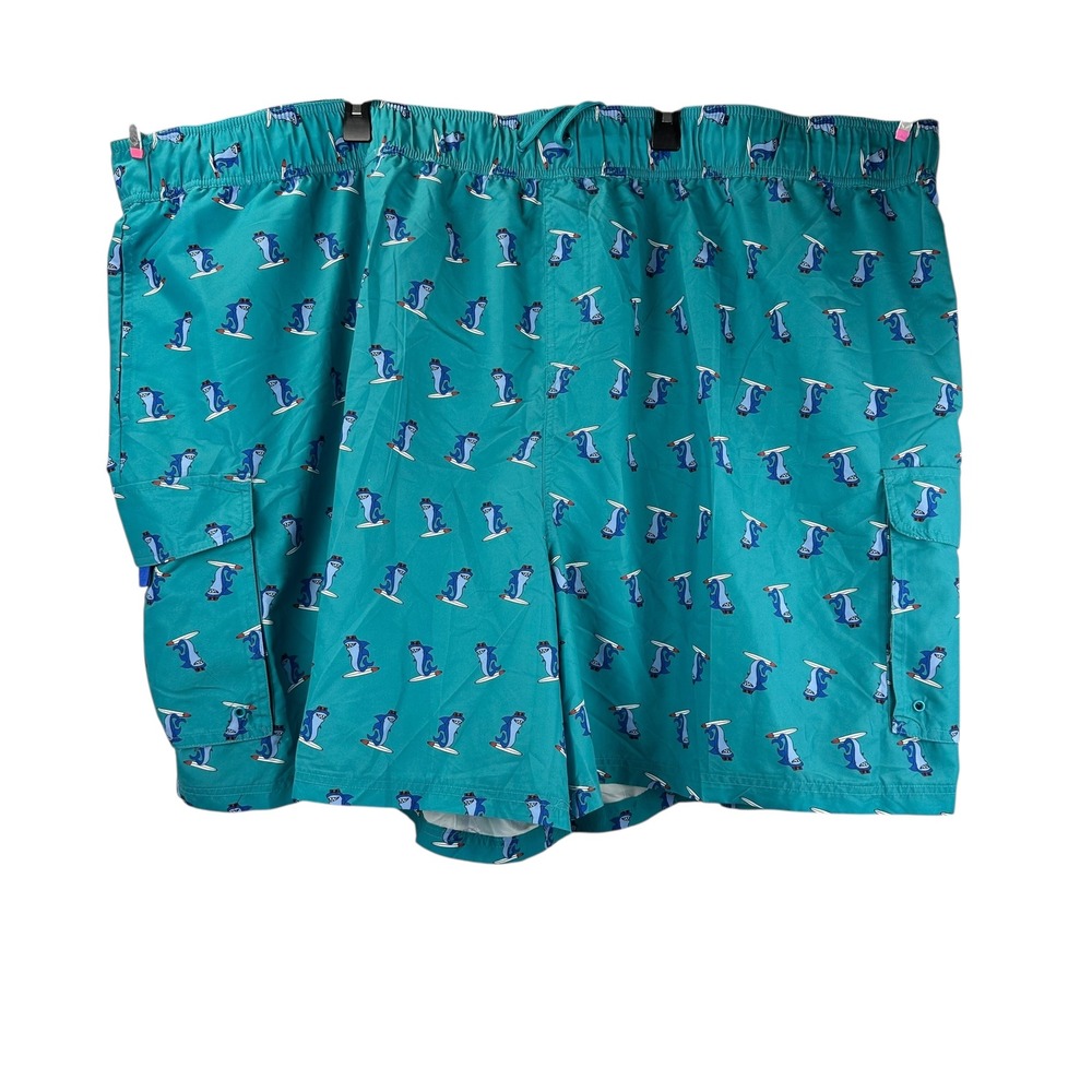NWT 7XL KS Island Mens Shark Surfing Swim Trunks Teal Blue  Big Beach Shorts